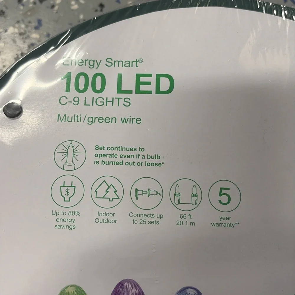 100 Diamond Faceted GE Energy Smart 66 Feet On Reel C9 MultiColor LED Lights